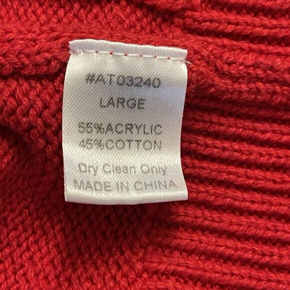 Lumiere Red Cable Knit Fisherman Sweater Size Large Thick Chunky V-Neck Boxy - Picture 9 of 9